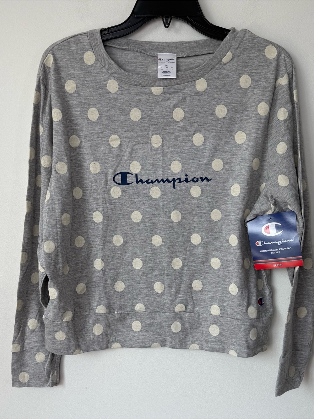 NWT Pajama Set Gray Ivory Polka Dot Lightweight Champion Size Medium